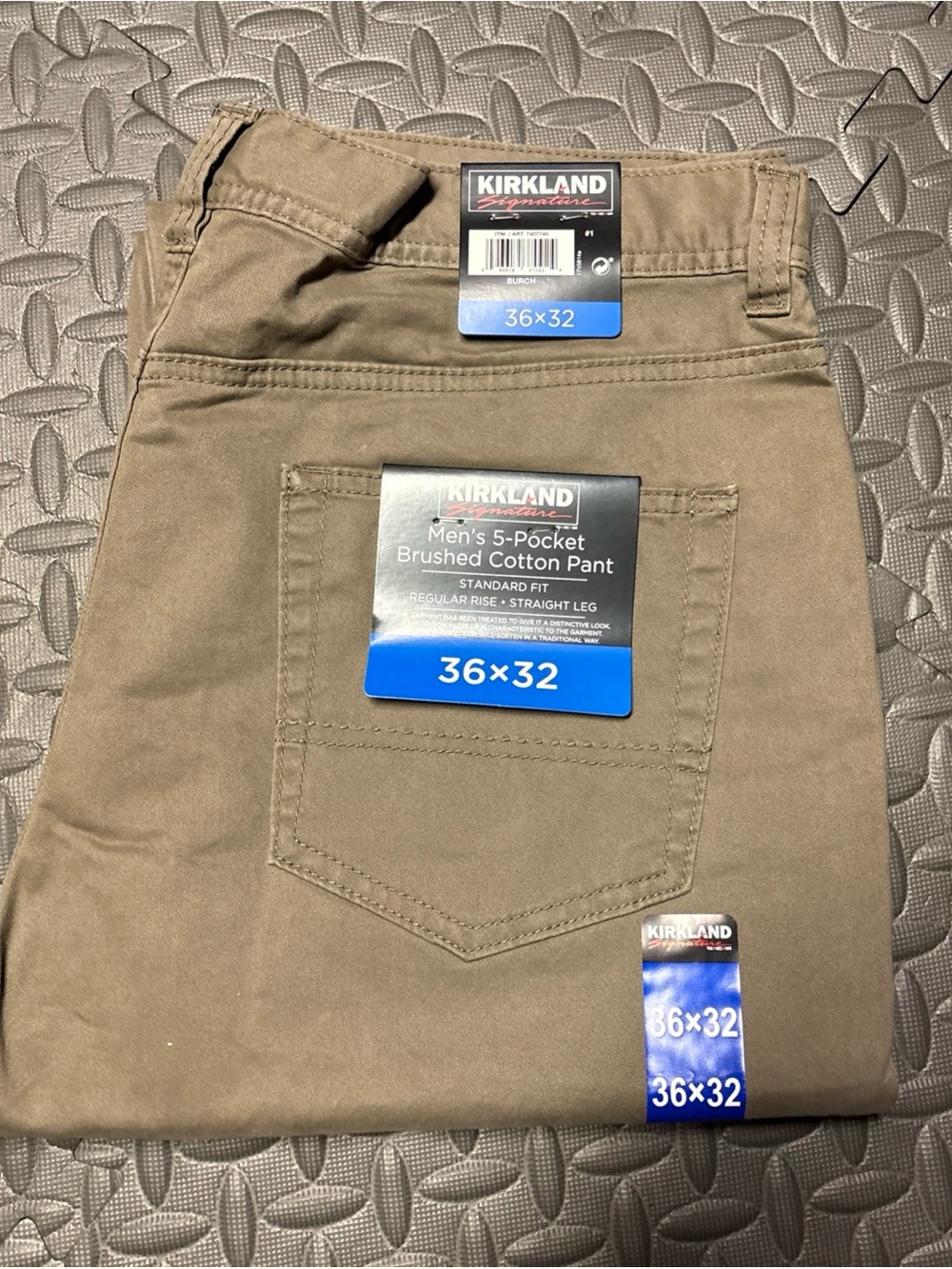 KIRKLAND SIGNATURE MEN'S 5 POCKET BRUSHED COTTON PANTS (BURCH) 36WX32L NWT 36x32